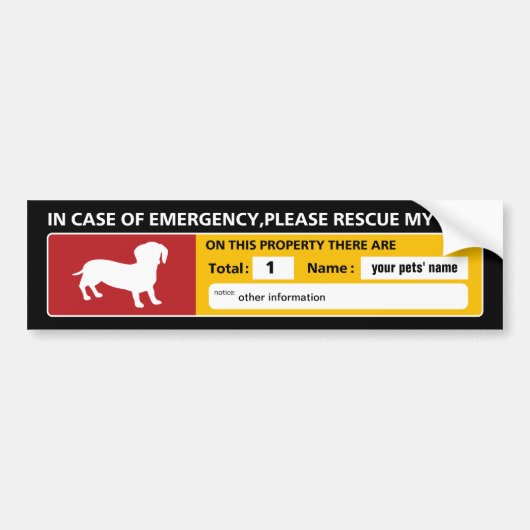 Emergency Sticker (dachshund) Autoaufkleber (Vorne)