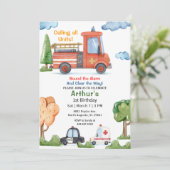 Emergency Vehicles Firetruck Birthday Einladung (Stehend Vorderseite)