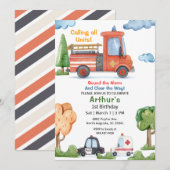 Emergency Vehicles Firetruck Birthday Einladung (Vorne/Hinten)