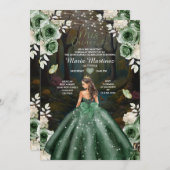 Emerlad Green Princess Castle Forest Mis Quince Einladung (Vorne/Hinten)