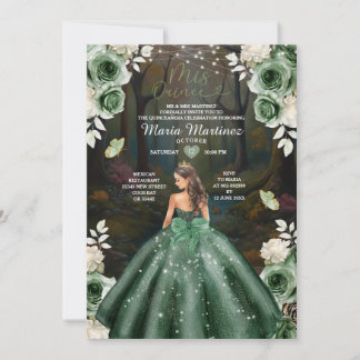 Emerlad Green Princess Castle Forest Mis Quince Einladung