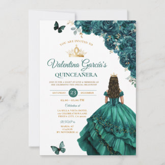 Emerland Green Dress Quinceañera 15 Anos Gold Einladung