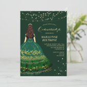 Emerle Green und Gold Princess Quinceañera Einladung (Stehend Vorderseite)