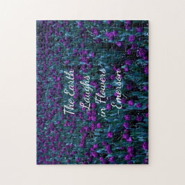 Emerson Zitat im lila Tulpenblumengarten Puzzle