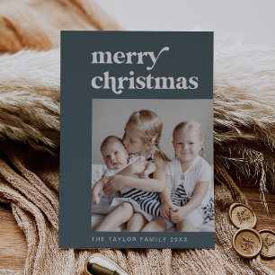 EMERY Blaue Retro-Familien-Vintage-Foto-Weihnachte Feiertagskarte