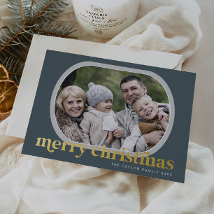 EMERY Blue Gold Foil Foto Einfach Frohe Weihnachte Folien Feiertagskarte