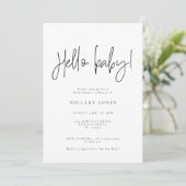 EMERY | Calligraphy Hello baby Dusche QR Code Einladung (Stehend Vorderseite)