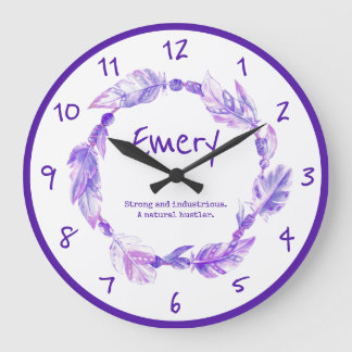 Emery feather perads Name bedeutet lila Große Wanduhr