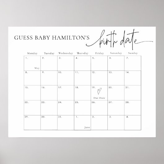 EMERY Guess Baby's Due Date / Birth Date Calendar Poster (Vorne)