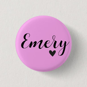 EMERY Name Girls Kinder Minimal Schwarz-weiß einfa Button