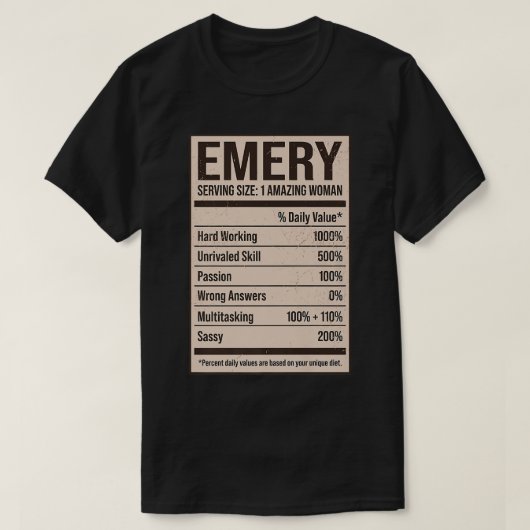 Emery Nutrition Fakten Name Nickname Alias Titel F T-Shirt (Design vorne)