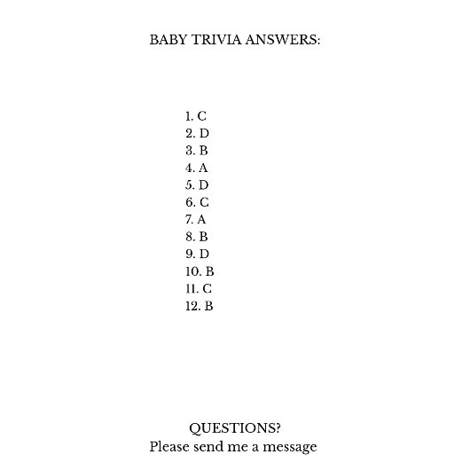 EMERY Whimsical Baby Trivia Baby Showspielkarte Hinweiskarte