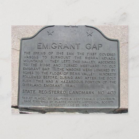 Emigrant Gap History Sign Postkarte (Vorderseite)
