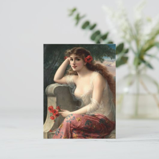 Emile Vernon Girl mit Mohnpostkarte Postkarte (Stehend Vorderseite)