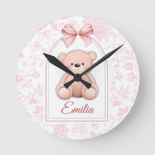 Emilia   Benutzerdefiniertes rosa Teddy-Bär-Kinder Runde Wanduhr