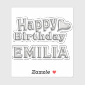 Emilia Happy Birthday silver Aufkleber Sticker (Blatt)