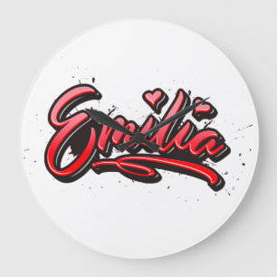 Emilia Heart Splash Graffiti Große Wanduhr