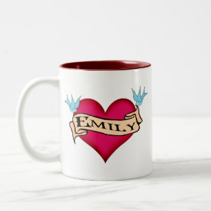 Emily - Benutzerdefinierte Herz-Tattoo-T-Shirts & Zweifarbige Tasse
