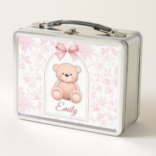 Emily Benutzerdefiniertes rosa Teddy-Bär-Kinderz Metall Brotdose