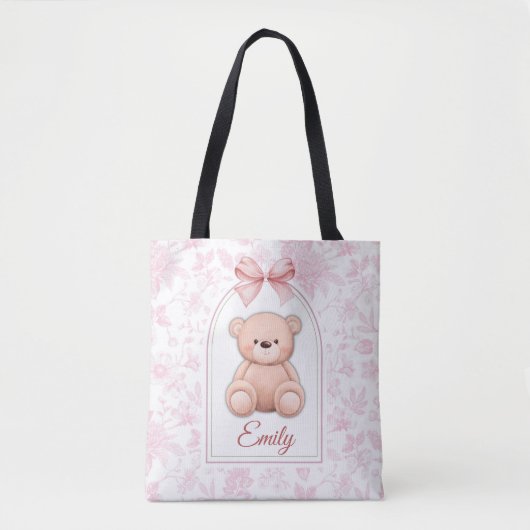 Emily | Benutzerdefiniertes rosa Teddy-Bär-Kinderz Tasche (Vorderseite)