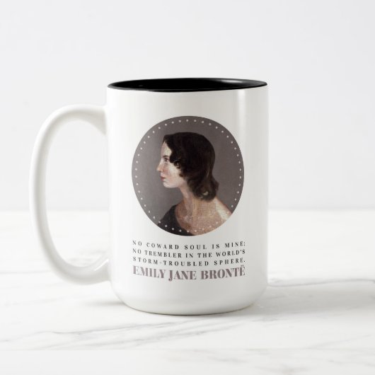 Emily Bronte Portrait and Quote - No Coward Soul Zweifarbige Tasse (Links)
