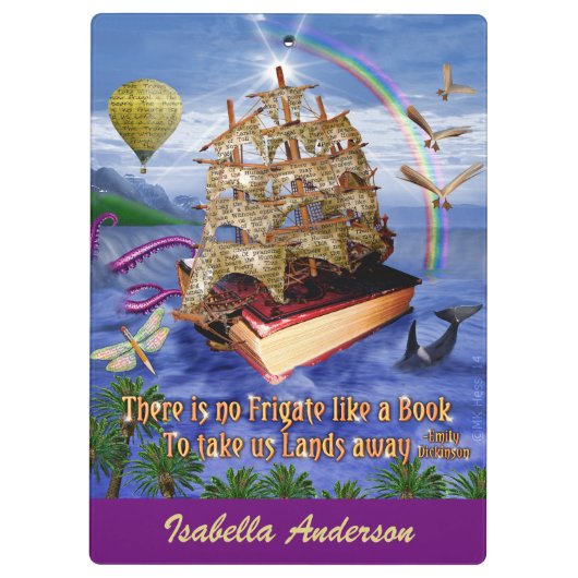 Emily Dickinson-Gedicht-Fregatte-Buch-Schiff Klemmbrett (Rückseite)