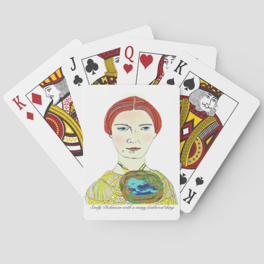 Emily Dickinson mit vielen versah Sache mit Federn Spielkarten (Rückseite)