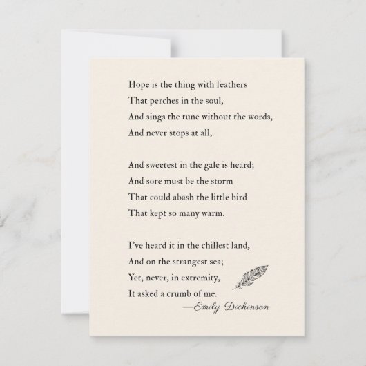 Emily Dickinson Poem Hoffnung ist das Ding mit Fed (Vorderseite)