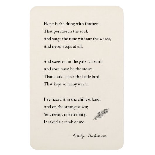 Emily Dickinson Poem Magnet, Hoffnung, Federn Magnet (Vertikal)