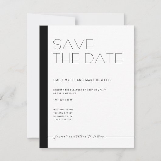 EMILY Modernes Minimalistisches Monochrom Save the Date (Vorderseite)