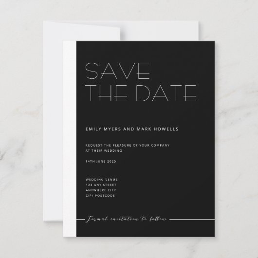 EMILY Modernes Minimalistisches Monochrom Save the Save The Date (Vorderseite)