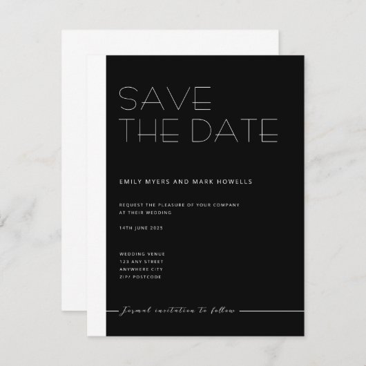 EMILY Modernes Minimalistisches Monochrom Save the Save The Date (Vorne/Hinten)
