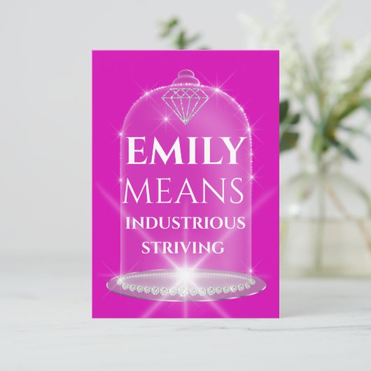 Emily Name bedeutet Diamond Birthday Pink Einladung (Stehend Vorderseite)