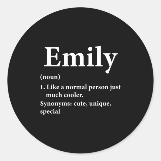Emily Name Definition Funny D Runder Aufkleber (Vorderseite)
