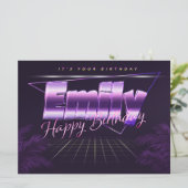 Emily Name Vorname lila retro Karte Geburtstag (Stehend Vorderseite)