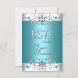 Emily RSVP Sweet Sixteen 16 Party Türkis Blau Karte