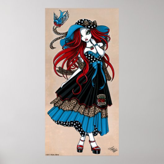 "Emma" 50's Rockabilly Swallow Tattoo Angel Poster (Vorne)