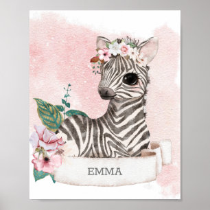 ** EMMA Baby Zebra Kinderzimmer Girl Jungle Name Poster