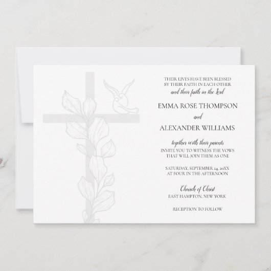 Emma Elegant Cross & Doves Christlich Wedding Einladung (Vorderseite)