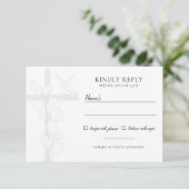 Emma Elegant Cross & Doves Christlich Wedding RSVP Karte (Stehend Vorderseite)