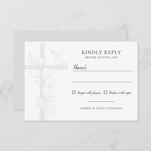 Emma Elegant Cross & Doves Christlich Wedding RSVP Karte (Vorne/Hinten)