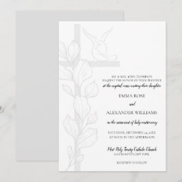 Emma Elegant Cross & Doves Katholische Hochzeit Einladung