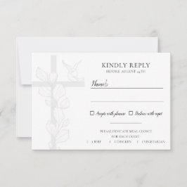 Emma Elegant Cross & Doves Wedding Meal Choice RSVP Karte
