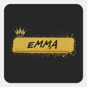Emma erster Name Gold Glitzer Queen Quadratischer Aufkleber