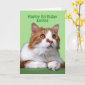 Emma Happy Birthday Orange und White Cat Karte (Gelbe Blume)