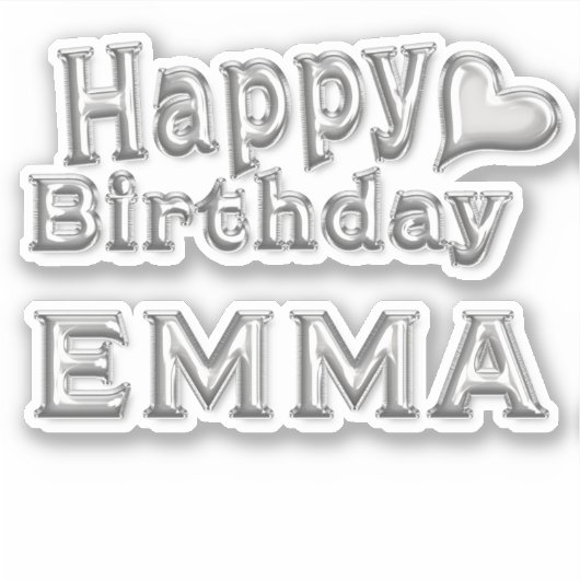Emma Happy Birthday silver Aufkleber Sticker (Vorderseite)