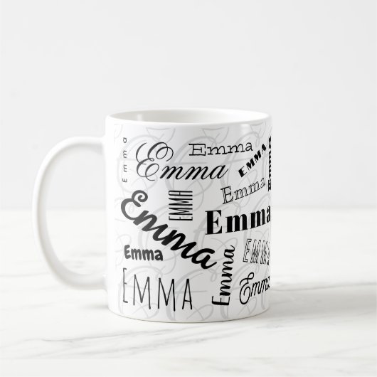 Emma Individuelle Name Schwarz-weiß Coffee Tasse (Links)