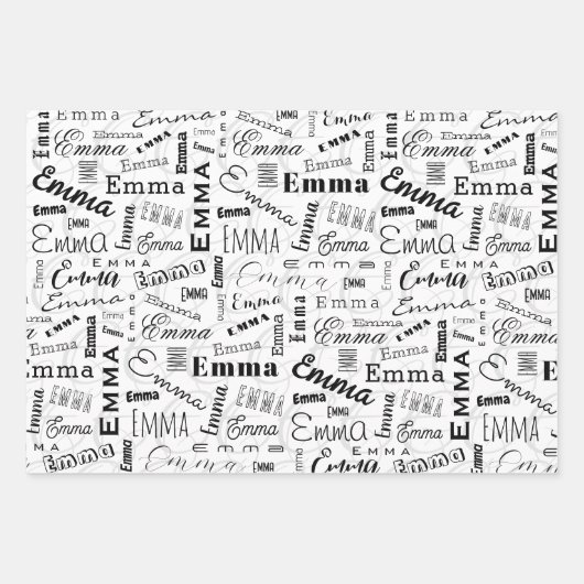Emma Individuelle Name Schwarz-weiß Geschenkpapier Set (Vorderseite 3)