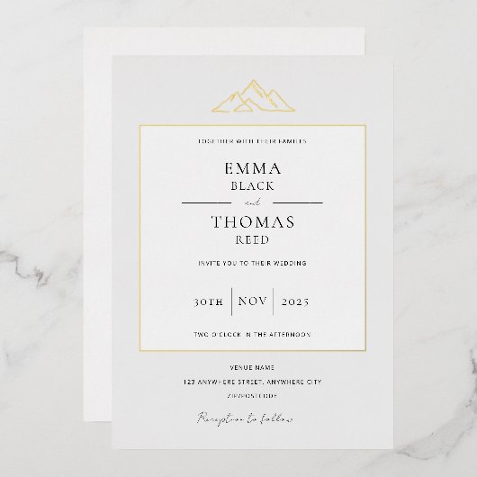 EMMA Mountain Minimalistisch Dove Gray Foil Einlad Folieneinladung (Vorderseite/Rückseite)