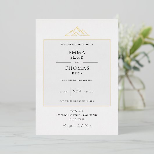 EMMA Mountain Minimalistisch Dove Gray Foil Einlad Folieneinladung (Stehend vorne)